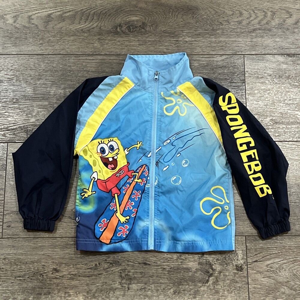 Vintage Y2K SpongeBob SquarePants Surfer Full Zip Windbreaker Jacket - Kids XL